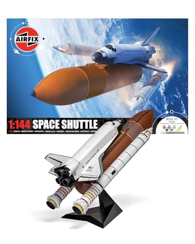 Image of Airfix - A50200 Space Shuttle Gift Set - Plastic Model Kits, Spacecraft Building Kits for Adults & Kids 8+, Includes: 1:144 Scale Model, Humbrol Acrylic Paints, Brushes & Poly Cement