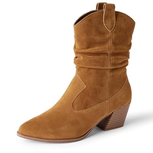 Image of Amazon Essentials Women's Mid-Calf Western Fashion Boots, Tan, 3 UK
