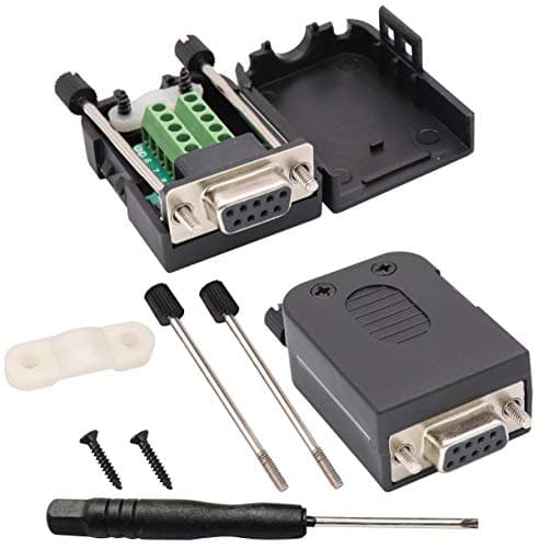 Image of AAOTOKK DB9 Screw Terminal Block Adapter D-SUB 9-pin RS232 Female to 9 +1 Pin/Way Female Serial Terminal Breakout Board Connector Signal Module with case (2Pcak/F)