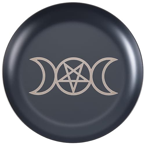 Image of CREATCABIN Pentagram Altar Ritual Plate Dish Stainless Steel Flat Bowl Round Black Jewelry Tray Prayer Tarot Offering Bowl Dish Candle Trinket Holder for Incense Burner Dowsing Divination 4 Inch
