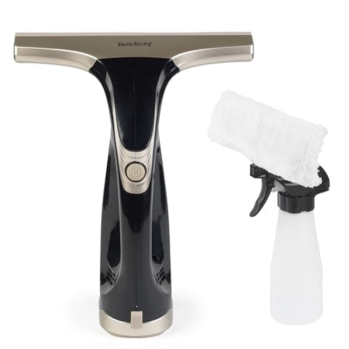 Image of Beldray Cordless Window Vacuum Plus - Handheld & Rechargeable Vac for Streak Free Windows, Mirrors & Glass Cleaning, 60 ml Removable Water Tank, Includes Spray Bottle & Wipe Pad, Platinum, BEL02003
