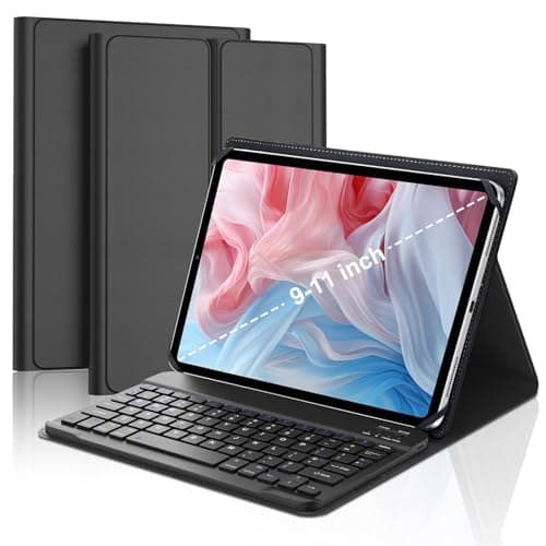 Image of FOGARI Universal Tablet Keyboard Case for 9"/9.7"/10"/10.1"/10.2"/10.3"/10.5"/10.6"/10.9" 11", Rechargeable BT UK Layout Keyboard, Cover with Stretch Strap for Android,IOS 9-11 Inch Tablet, Black