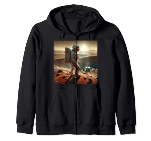 Image of Dusk on Mars: Lone Astronaut's Journey | Red Planet Recon Zip Hoodie