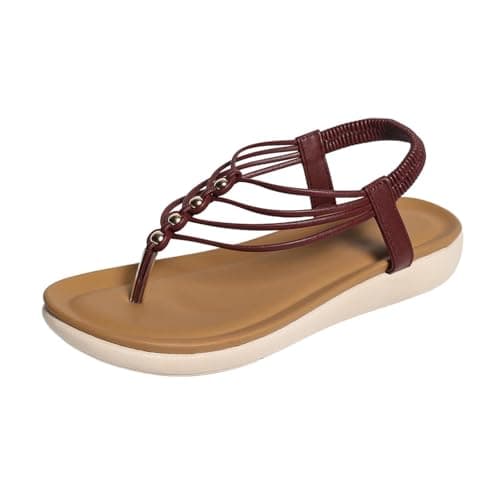 Image of Wine Ladies Round Toe Open Toe Sandals Flat Spring Summer Casual Pu