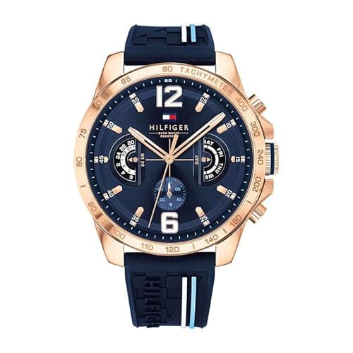 Image of Tommy Hilfiger Analogue Multifunction Quartz Watch for Men with Silicone, Stainless Steel or Leather Bracelet, Day & Date Sub-Dials, 5ATM Water Resistant