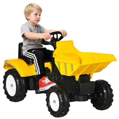 Image of HOMCOM Ride on Tractor for Kids, No Power Pedal Go Kart, Ride on Digger with Manual Control Bucket, Forward, Backward, for 3-6 Years, Yellow