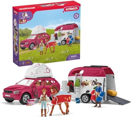 Image of SCHLEICH HORSE CLUB — 42535 Horse Adventures with Car and Trailer Horse Play Set, 110 Piece Set of Horse Toys for Girls and Boys Ages 5+