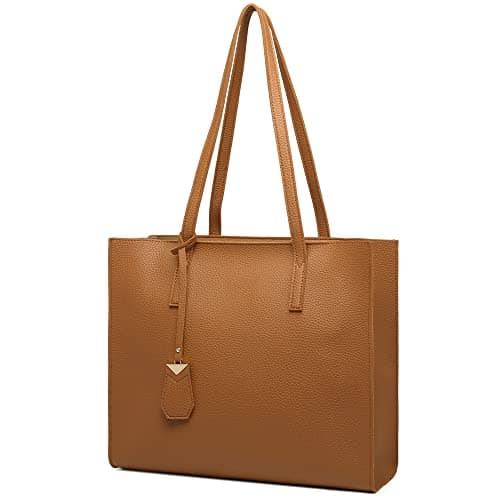 Image of MORGLOVE Women's Tote Bag Large Handbag Soft Leather Simple Shoulder Bag with Zipper for School Work Leisure (A-Brown)