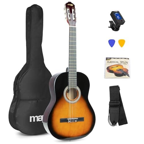 Image of MAX SoloArt Sunburst Acoustic Guitar Starter Kit, Full-Size Beginner Guitars Set with Accessories and 6 Months Lessons, Starter Bundle for New Players