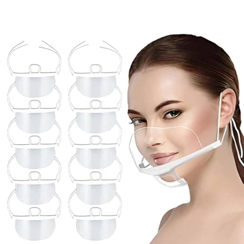 Image of Face Shield Transparent Anti Fog - Spray Saliva Chef Spit Mouth Shield Food Protective Mouth Cover Plastic Face Shield for Hotel Kitchen Restaurant | (10 Pcs)