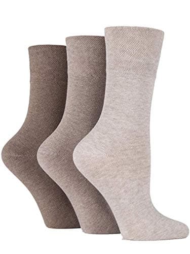 Image of 3x Pairs of Ladies Womens Gentle Grip Diabetic Socks Honey Comb Top/UK 4-8 Eur 37-42 (Beiges)