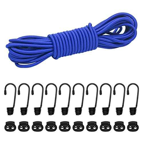 Image of Dondeen Elastic Cord,Shock Cord Heavy Duty Elasticated Shock Cord Black Bungee Cords with Hooks and Spring Cord Lock for Caravan Cargo Craft Rack (6mm x 10M, Blue)