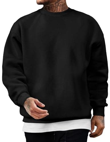 Image of JMIERR Mens Black Sweatshirts Fleece Crewneck jumper Solid Crewneck Sweatshirt Jumper Top,XXL