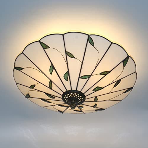 Image of Skyweel 16 Inch Tiffany Style Stained Glass Ceiling Light Flush Mount Ceiling Light Vintage Chandeliers Lighting Lamps Fixtures for Living Room,Bedroom, Dining Room Lamp Fixtures