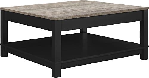 Image of Ameriwood Home Carver Coffee Table with Open Storage, Matte Black Paint and Distressed Wood Grain Accents
