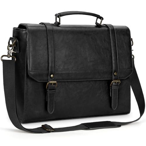 Image of IGOLUMON Messenger Bag Waterproof Leather Laptop Bag 15.6 Inch Briefcase for Men Vintage Satchel Bag Shoulder Notebook Work Bag Black