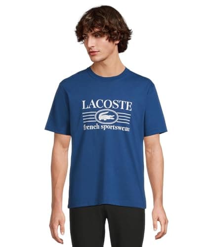 Image of Lacoste Mens Crew Neck Short Sleeve Classic Fit Branding T-Shirt, France Blue, XXL