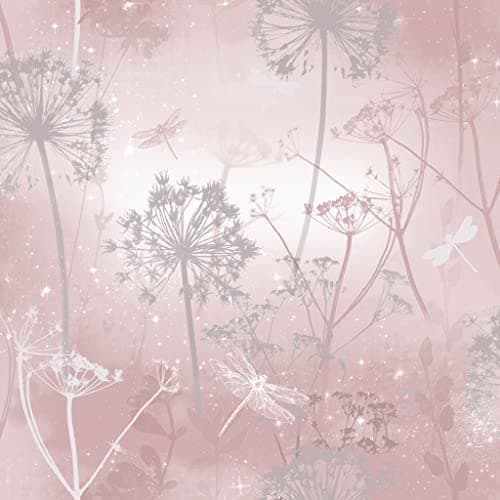 Image of Arthouse Damselflies Pink & Silver Grey Blush Sparkling Wallpaper - Encased Glitter Gel Highlights Catch The Light - Subtly Sparkling Glamour - Delicate Botanical Motifs - Magical Effect - 692305
