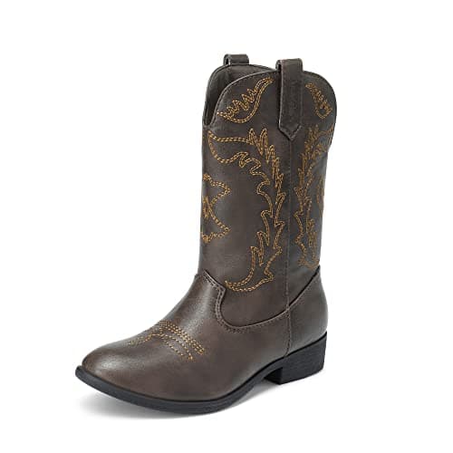 Image of DREAM PAIRS Girls Boys Cowgirl Cowboy Western Boots Kids Mid Calf Riding Shoes Little Kid/Big Kid Size 13 Little Kid Brown SDBO214K