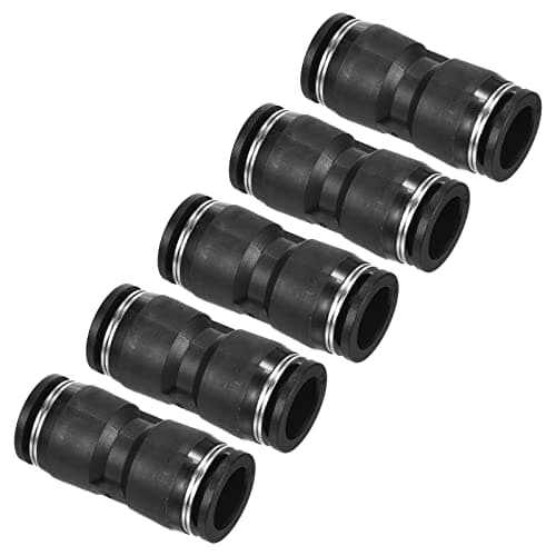 Image of PATIKIL 1/2" Push to Connect Air Line Fitting, 5 Pack Straight Union Pneumatic Quick Connect Fittings, Black