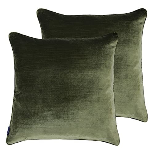 Image of Paoletti Luxe Velvet Twin Pack Polyester Filled Cushions, Olive, 55 x 55cm