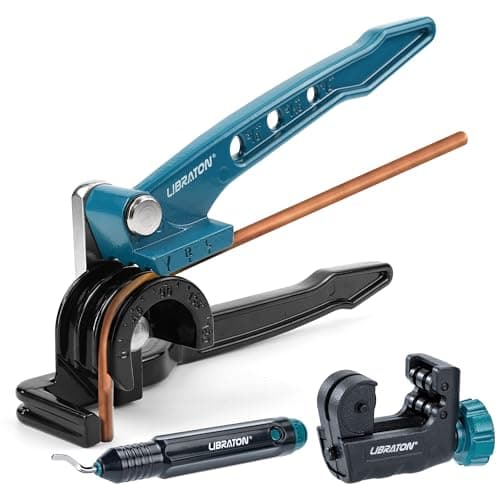 Image of LIBRATON Manual Tube Bender, Copper Tubing Bender, 180 Degree Pipe Bending Tool, 3-in-1 Copper Bender 1/4” 5/16” 3/8”, with Mini Tube Cutter & Deburring Tool, for Brass, Aluminum and Thin Steel Tubes