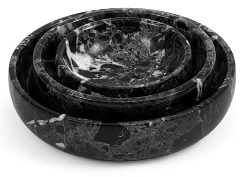 Image of SPESHSTONES Marble Bowls Set of 3 Handmade Black Small Decorative Mixing Plates and Bowl for Dark Soy Sauce Serving, Storage & Kitchen Essentials - Stone Dishes Sets for Dining Table Decor