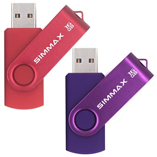 Image of SIMMAX USB Flash Drives 2 Pack 16GB Memory Stick Swivel Design USB 2.0 Flash Drive Thumb Drive Zip Drives (16GB Red Purple)