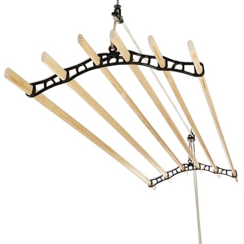 Image of LOWENERGY 6 Lath Pulley Clothes Airer Ceiling Maid – Traditional Victorian Laundry Rack Dryer for Kitchen, Utility, Bathroom or Garage (Black 1.4M)