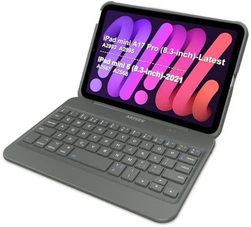 Image of Arteck iPad mini 8.3-inch (A17 Pro) Keyboard Case, Bluetooth Keyboard with Folio Full Protection Shockproof Case for Apple 8.3-inch iPad mini (Latest A17 Pro) iPad mini 6 (2021) with Swivel Rotating