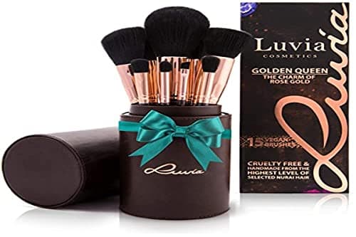 Image of EXCLUSIVE : Professional Make up Brushes - “Golden Queen” 15 Brush Set with Satin Tube by LUVIA COSMETICS – The Kit includes a Comb for lashes and eyelashes – for a Woman (Vegan/Cruelty Free)
