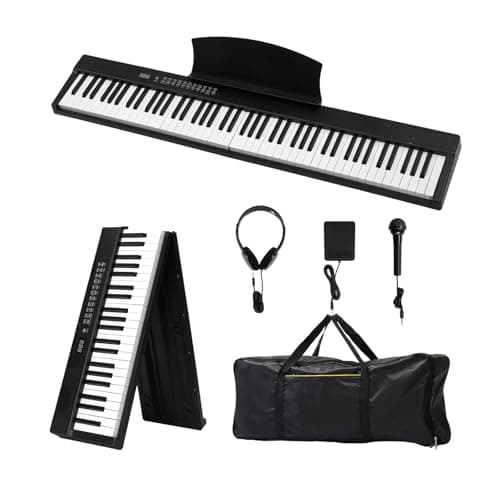 Image of Glarry 88 Key Folding Digital Piano Full Size Electric Keyboard with Semi-Weighted Keys, Portable Keyboard Piano Set With Sustain Pedal, Headphones, MIDI Bluetooth, Black