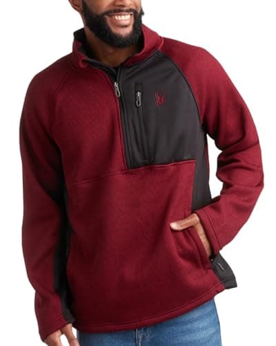 Image of Spyder Mens Quarter Zip Pullover Sweater - Performance Fleece 1/4 Zip Pullover Mens Golf Shirts for Workout Hiking Running, Maroon, L
