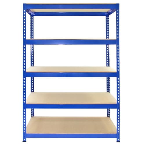 Image of Q-Rax Blue Metal Racking Units 120 x 50 x 180cm - 5 tier storage bay garage and warehouse storage FREE Rubber Mallet