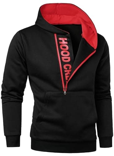 Image of HOOD CREW Men’s Casual Long Sleeve Drawstring Sweatshirt Zipped Hoodie Black