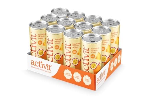 Image of Activit Sparkling Flavoured Vitamin Water Mango, Pineapple & Passionfruit Cans with B Vitamins B5, B6, B9, B12, Vitamin C, Vitamin D, Zinc & Magnesium Zero Sugar 12x 330ml