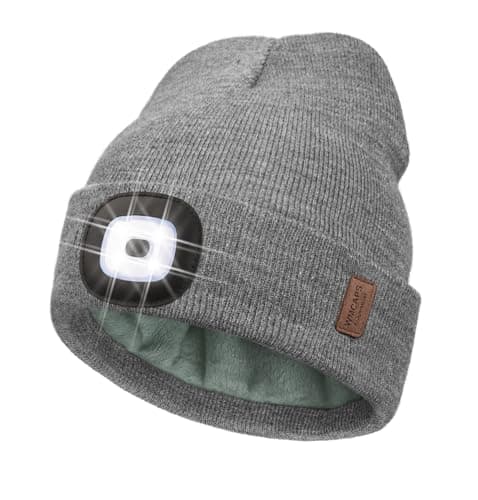 Image of Wmcaps Upgraded LED Lighted Beanie with Thick Warm Lining, Soft and Cozy Winter Hat with a Light Built in, Rechargeable Type-C Head Torch Hat, Gifts for Men and Women Grey