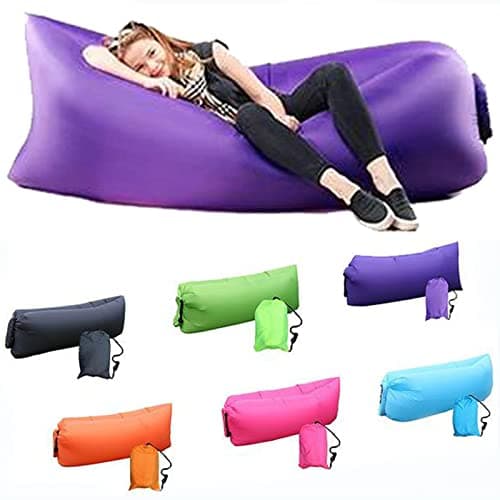 Image of DERJLY Inflatable Lounger Air Sofa: Outdoor Camping Chair Waterproof Anti Air Leaking - Portable Lazy Sofa Bring Storage Bag and Side Pockets