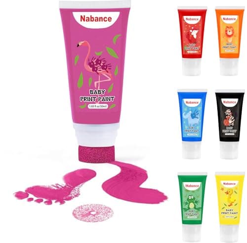 Image of Nabance Baby Safe Paint for Handprints Non Toxic &Acid-Free, Baby Paint for Hands and Feet with Sponge Attachment for Easy Colour Application Dog Paw Print Kit Easy to Wash Off 50ml/Tube (Pink)