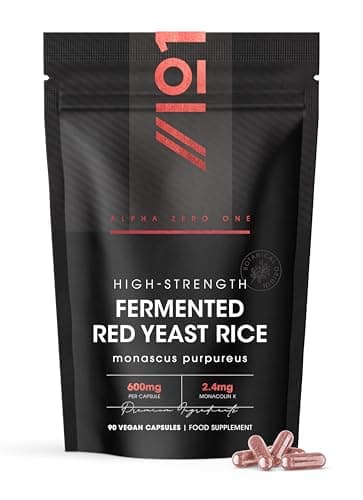 Image of Red Yeast Rice 600mg - 2.4mg Monacolin K - 90 Vegan Capsules - High Strength Monascus Purpureus Supplement - 3 Months Supply - Resealable and Recyclable Pouch by Alpha01