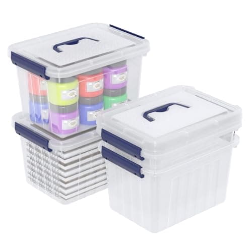 Image of Ortodayes 4 Pack Clear Latch Box with Handle, 6 L Clear Lidded Storage Box Set