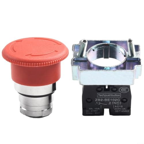 Image of Stop Switch 22mm Panel Mount E Stop Button with Mushroom Head Push Button, Locking Switch Red for Rotary Reset, IP65 Waterproof Pushbutton with Silver, 10A 600V AC Industrial