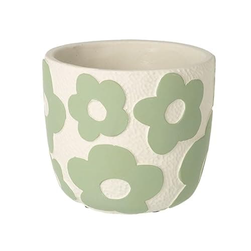 Image of Heaven Sends Small Green Flower Pattern Ceramic Flower Pot – Decorative Indoor Planter 14cm for Succulents, Houseplants or Garden Display