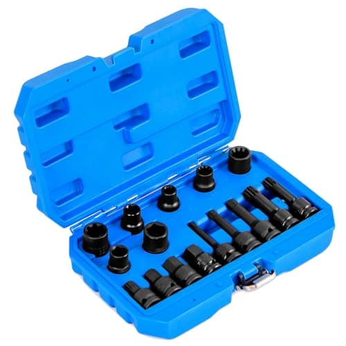 Image of COSTWAY 16Pcs Impact Brake Caliper Socket Set, 1/2 Inch Drive Wrench Brake Adjusting Tool Kit with Storage Box, Impact Wrench Socket Set for Home Car Repair (Blue)