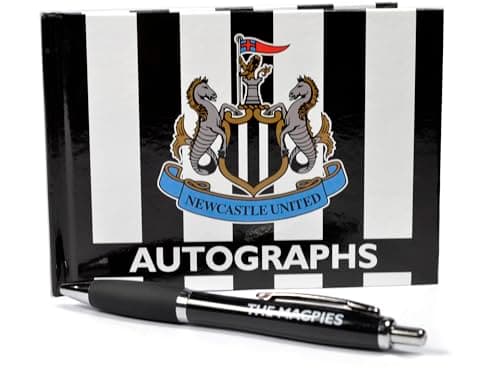 Image of Newcastle United Autograph Book with Pen, Official Football Club Memorabilia, Black and White Striped Design