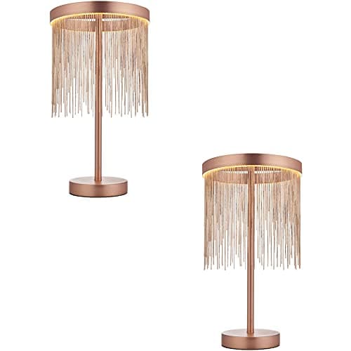 Image of 2 Pack Brushed Copper Table Lamp Light & Waterfall Chain Shade - Integrated LED Module | Steel Construction - Includes 9W LED Tape Module (SMD 2835) - Non-Dimmable Lighting