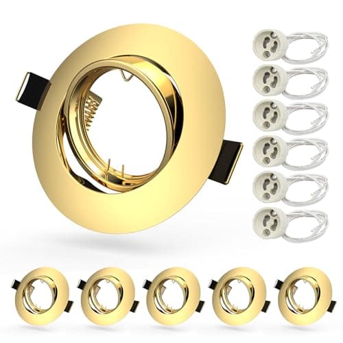 Image of Allesgute 6X GU10 Downlights for Ceiling Round Gold Finish Metal Frame for Recessed Ceiling Lights 360° Tilt Swivel GU10 Fittings with Lamp Holder, Outer Diameter: 90mm, Cutout Ø68-85mm, No Bulbs