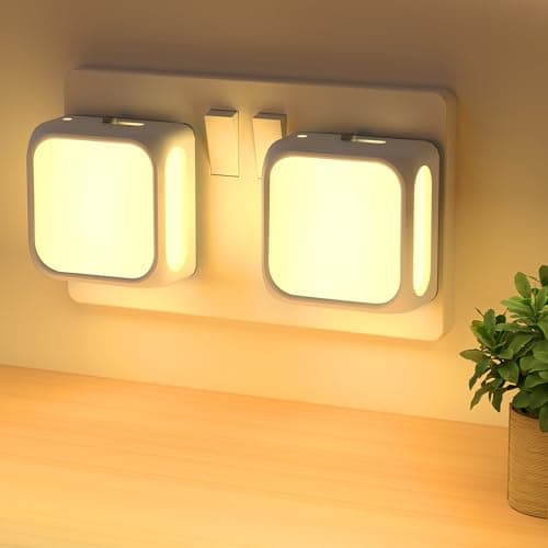 Image of PURSNIC Night Light Plug in Wall, with Dusk to Dawn Photocell Sensor, 3000K Warm White, Brightness Adjustable, 1W LED Night Light for Kids, Bedroom, Hallway, Stairs, 2 Pack