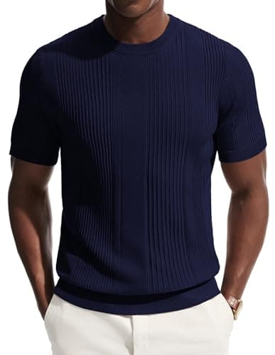 Image of PJ PAUL JONES Mens T Shirt Round Neck Summer Basic Slim Fit Knitted Tops Dark Blue S