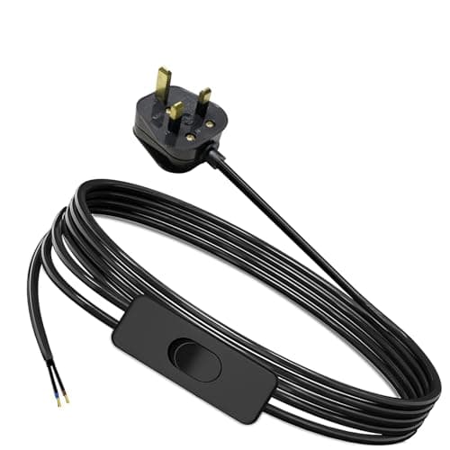 Image of MejaRizon® Lamp Switch, 2 Core Table Lamp Pre-Made Cable with Inline Switch 2.5 Meters, 250V 6A Light Switches, UK Plug Light Switches with 5A Fused, Suitable for Desk Lamp, Schwarz